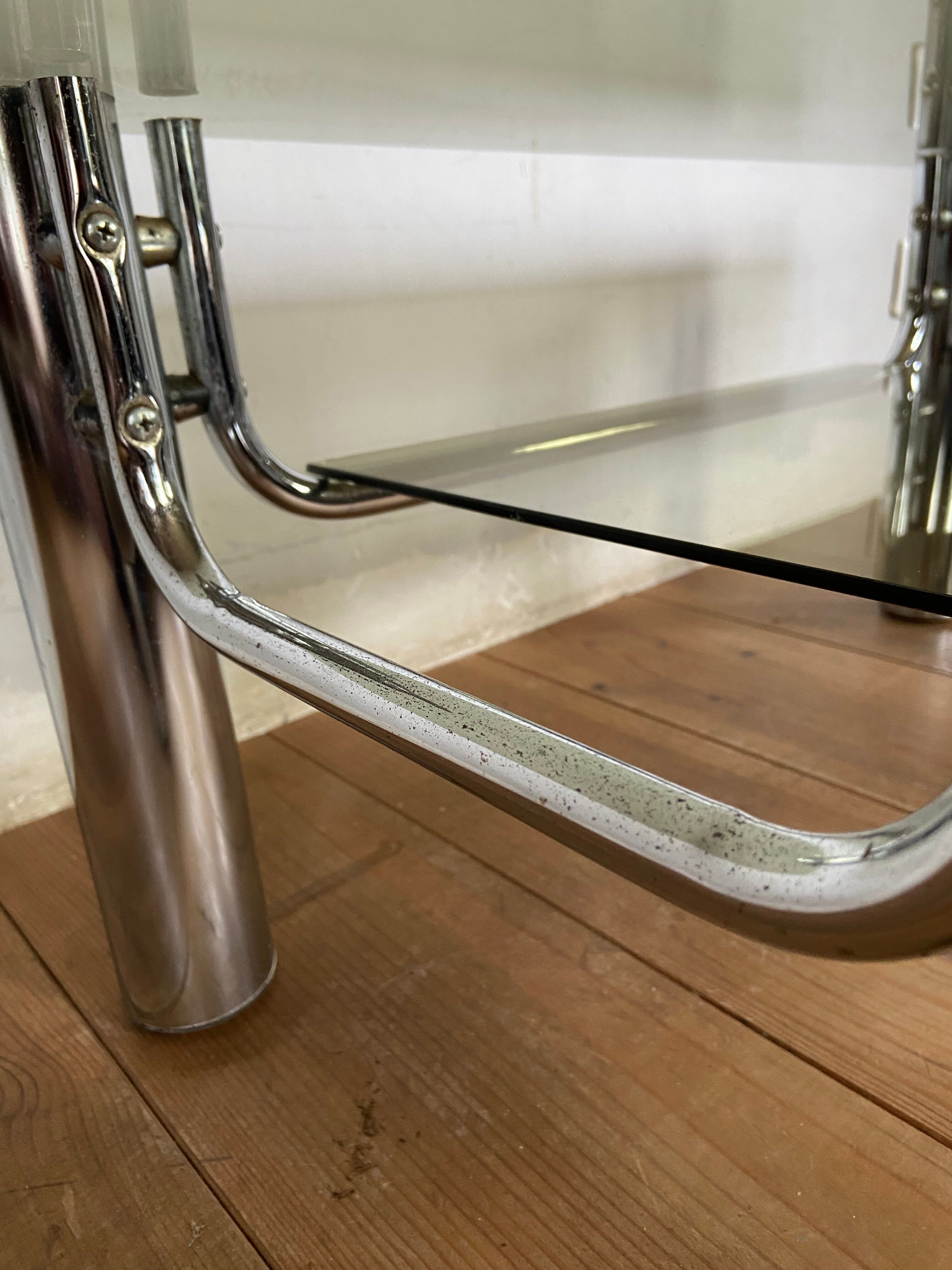 Coffee table chrome and smoked glass design 70s