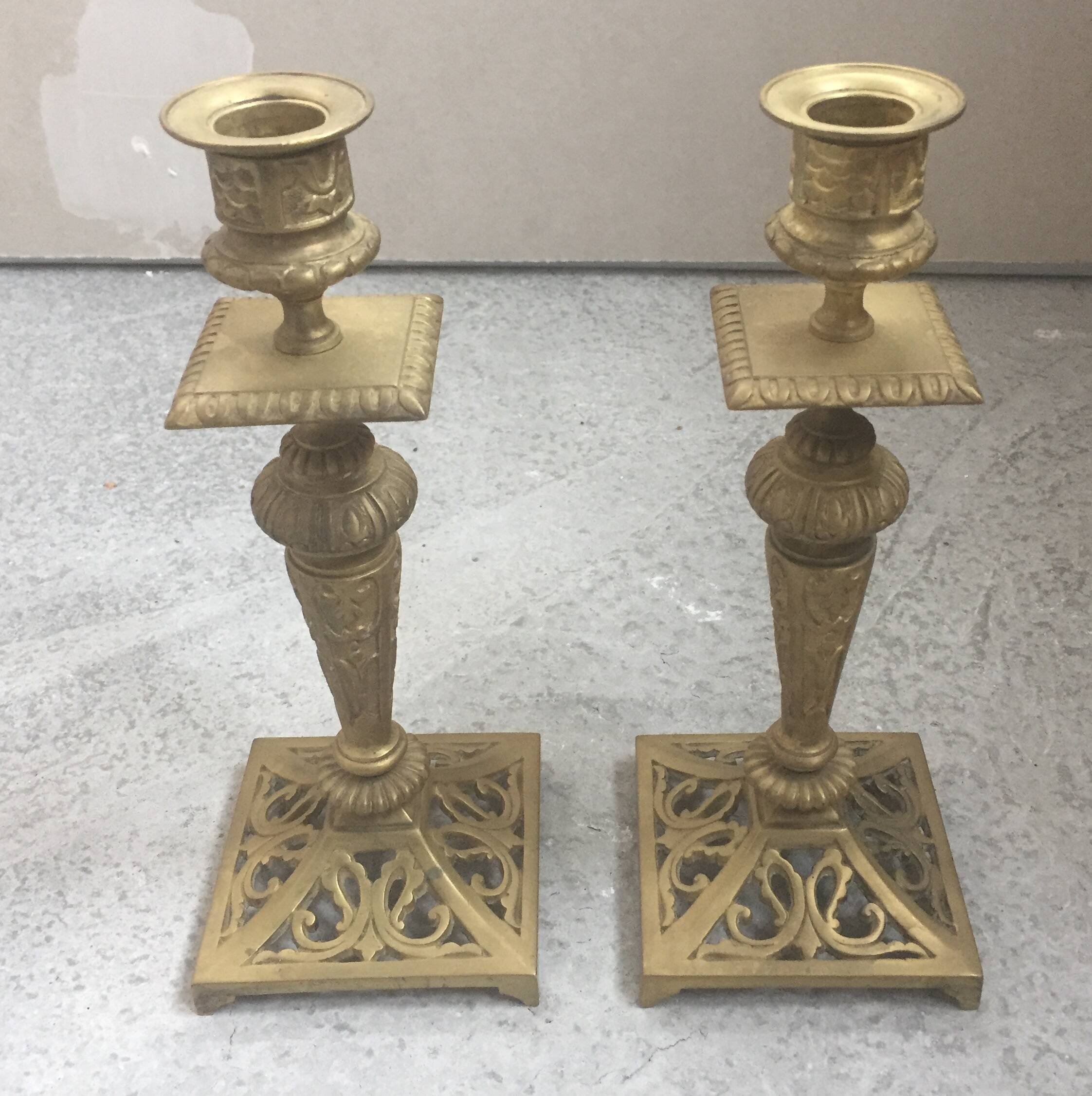 Pair of Napoleon III bronze candlesticks