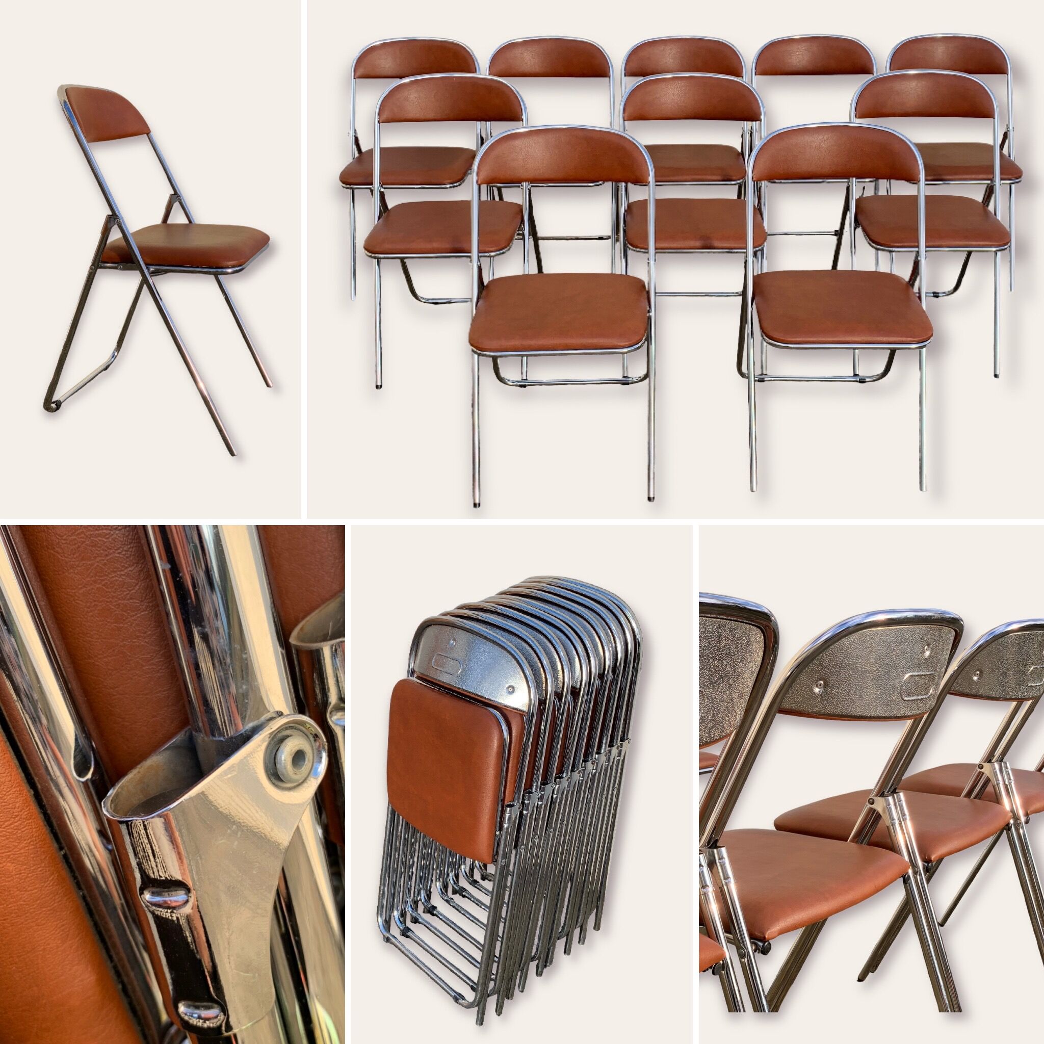 10 vintage skai and chrome metal folding chairs 1970