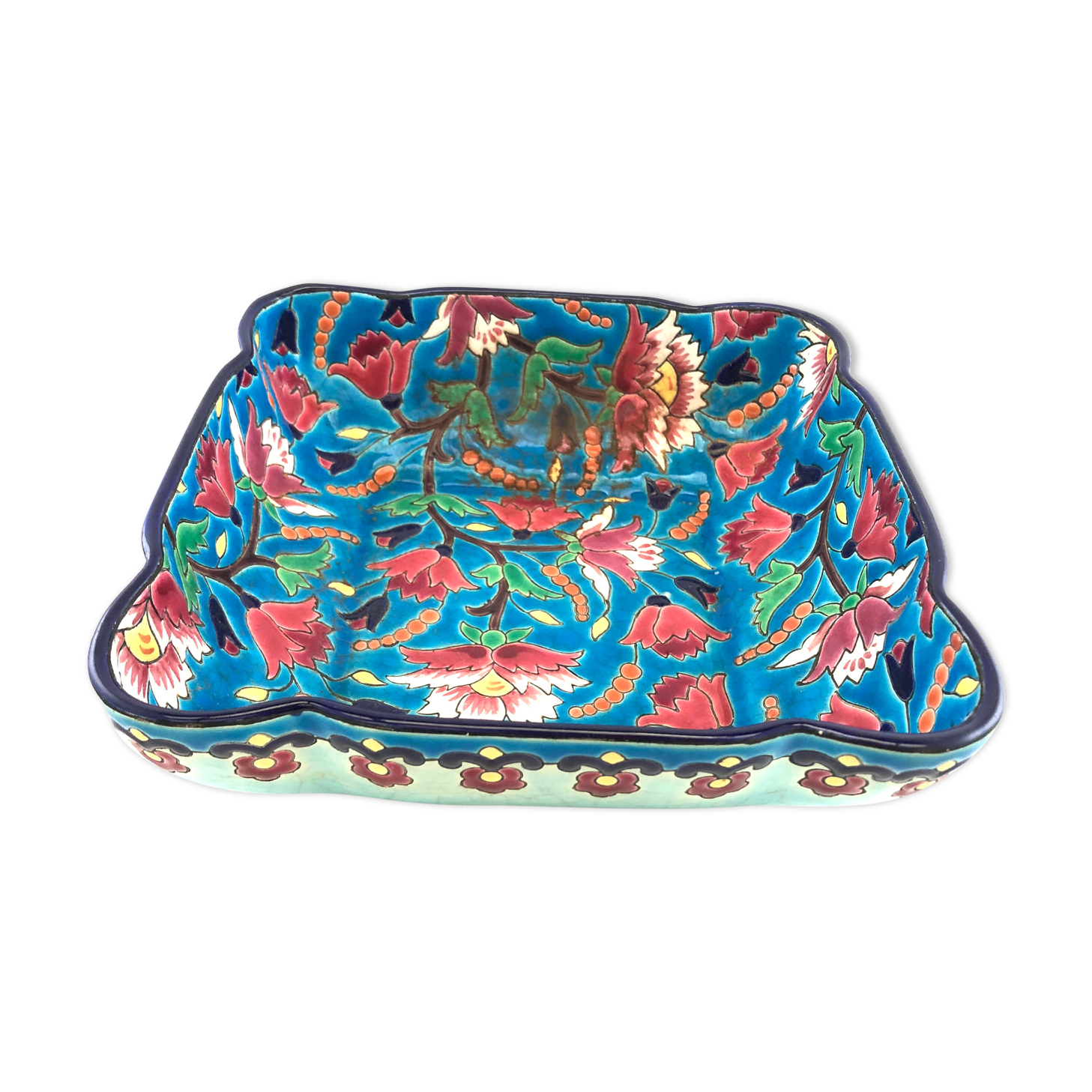 Square cut in blue Longwy enamels