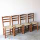 4 vintage brutalist chairs, wood & rope, Sentou / Perriand, 1960