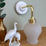 Vintage tulip angled wall light in white granite glass