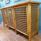 Sideboard in rattan and glass 1970