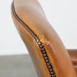 Cognac-Colored Sheepskin Leather Armchair with Straight Lines