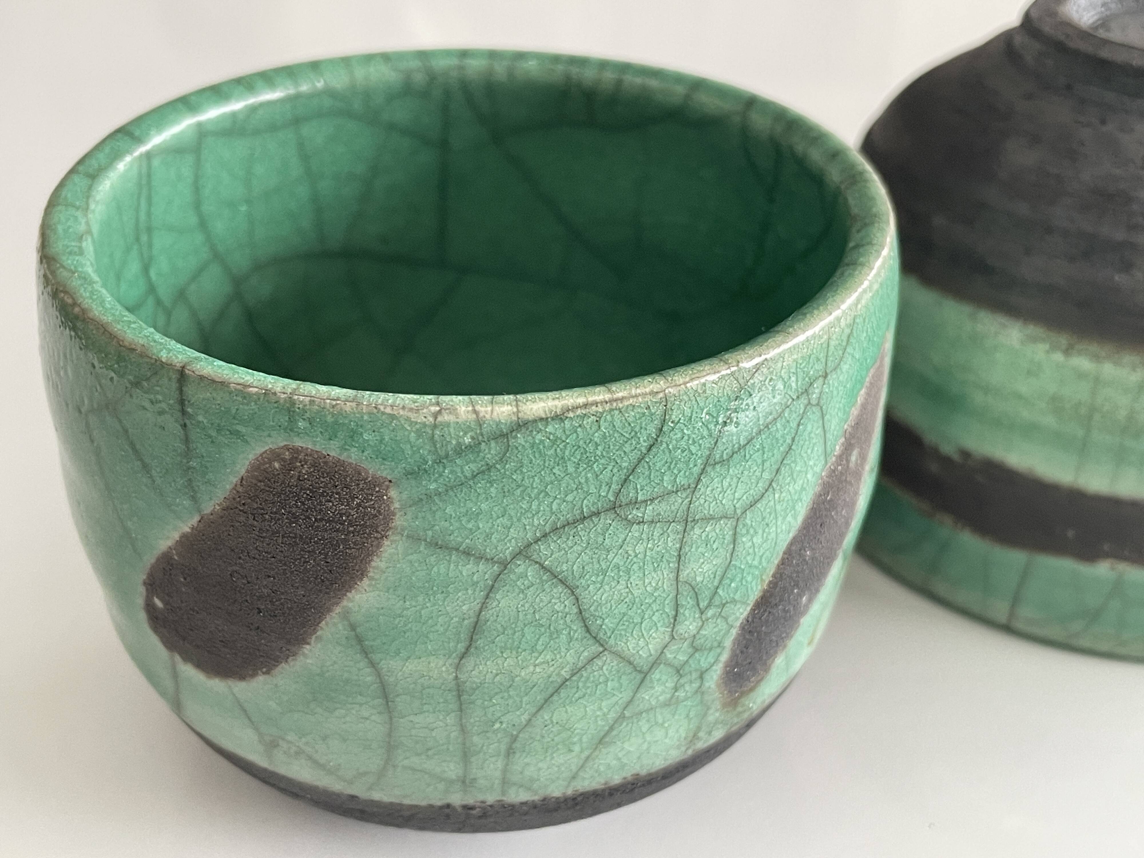 Pair of raku tea bowls, handmade ceramics