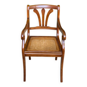 Fauteuil de bureau régence en bois massif et cannage Louis Philippe