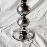 Large vintage floor lamp base in chrome metal and brushed aluminum