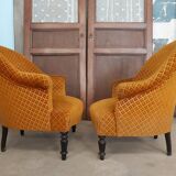 Pair of orange velvet toad armchairs