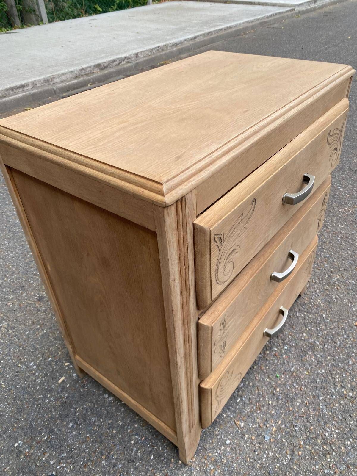 Petite commode art déco rénovée en chêne brut 1950