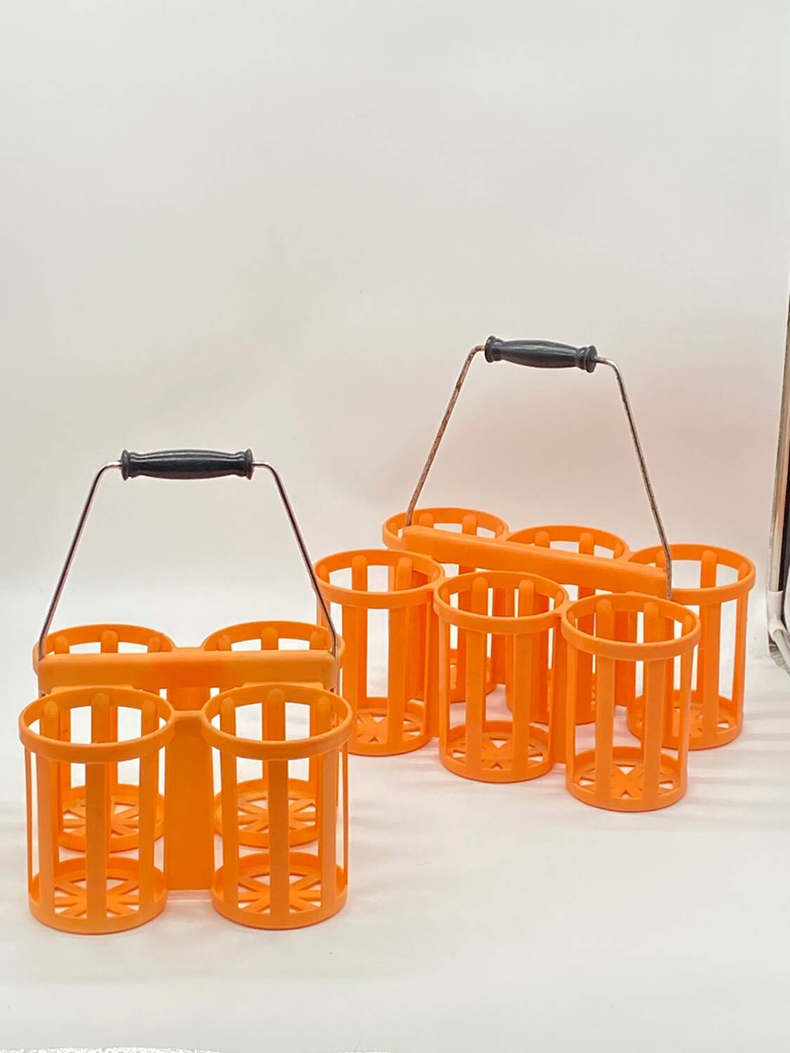Set of 2 vintage orange plastic bottle holder baskets POLA,