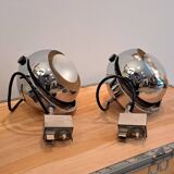 Pair of vintage Eyeball style chrome wall lights (spotlights)
