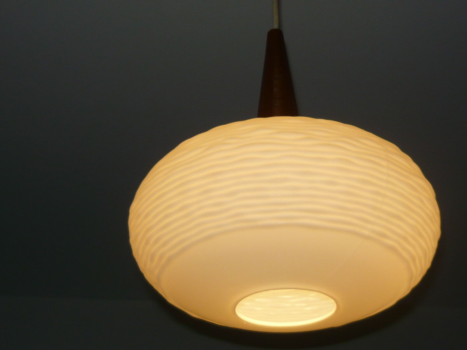 Teak and opaline suspension by Louis Kalff for Philips 60 years