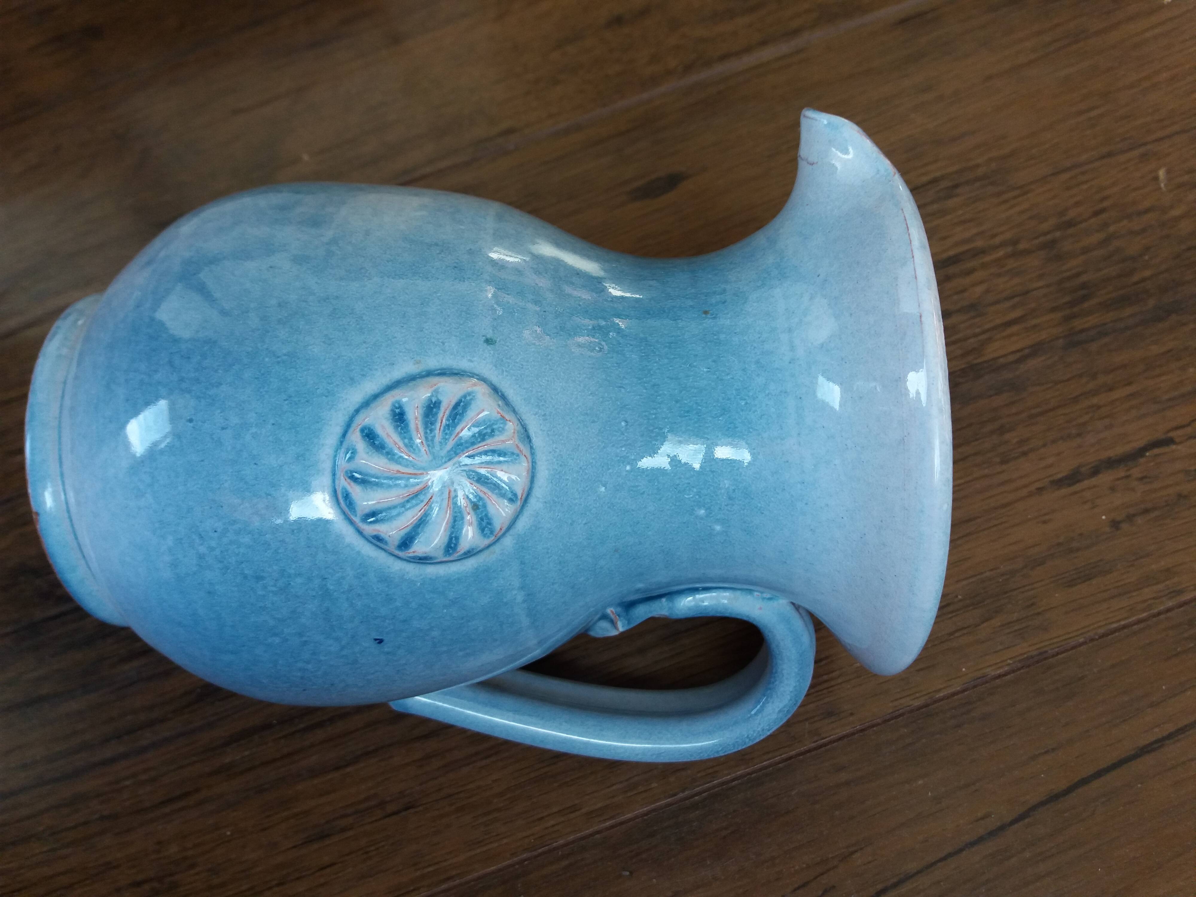 Terracotta pitcher signed Bernard and Geneviève Blanc, Poteries du Queyras