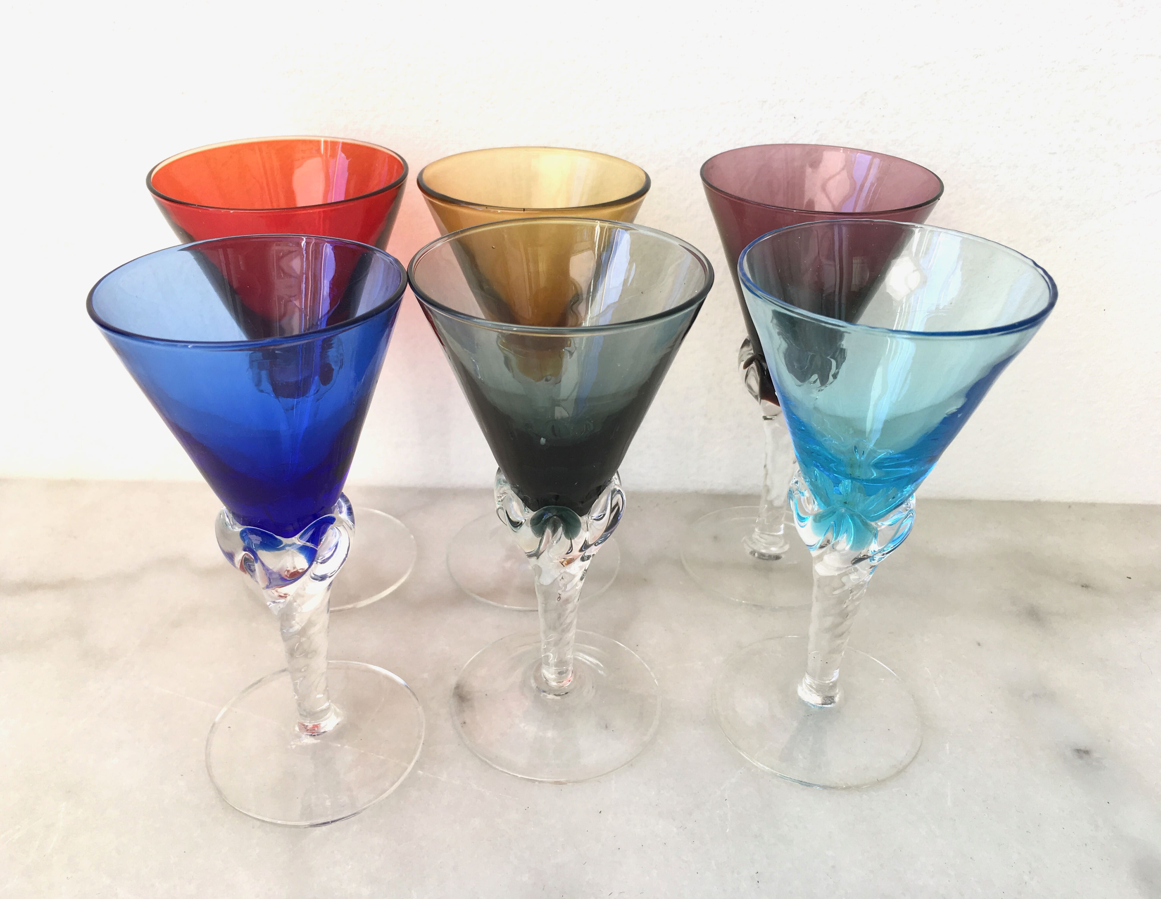 Set of 6 colored alcohol glasses
