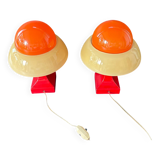 Paire Lampes Vintage Rétro Futuriste OVNI Verre Et Céramique 1970