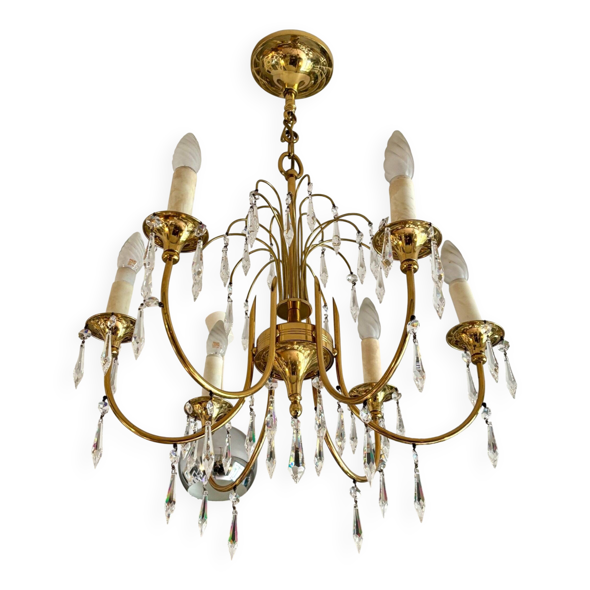 6-light chandelier in gold metal and tassels