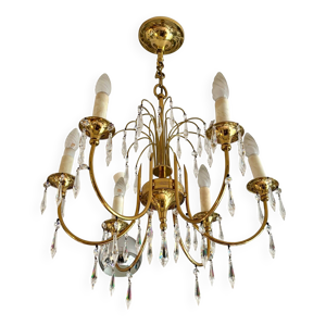 lustre 6 feux en métal - pampilles