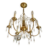 6-light chandelier in gold metal and tassels
