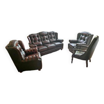 Vintage chesterfield living room (sofa + 2 armchairs + chair)