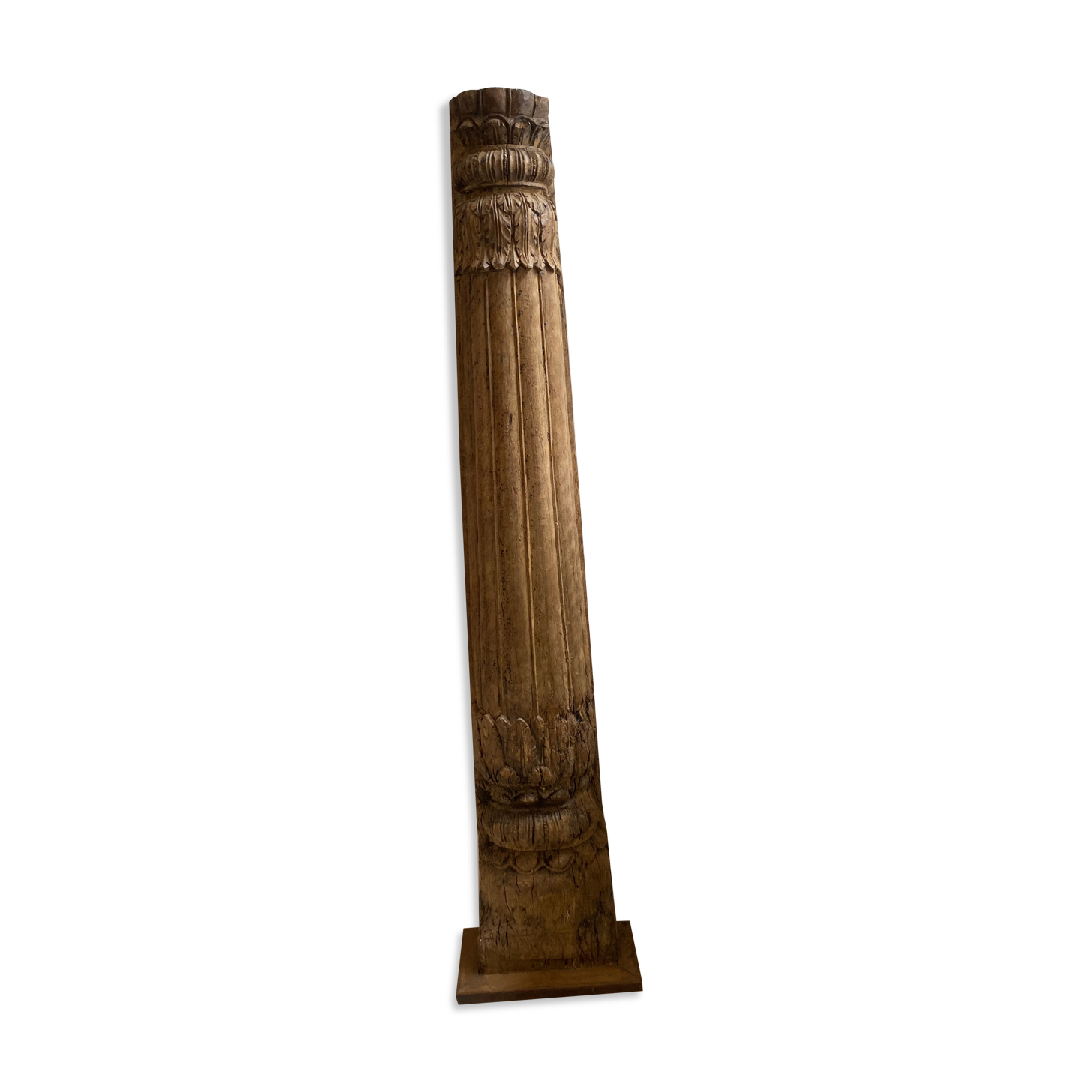 Carved teak column XIXth - India