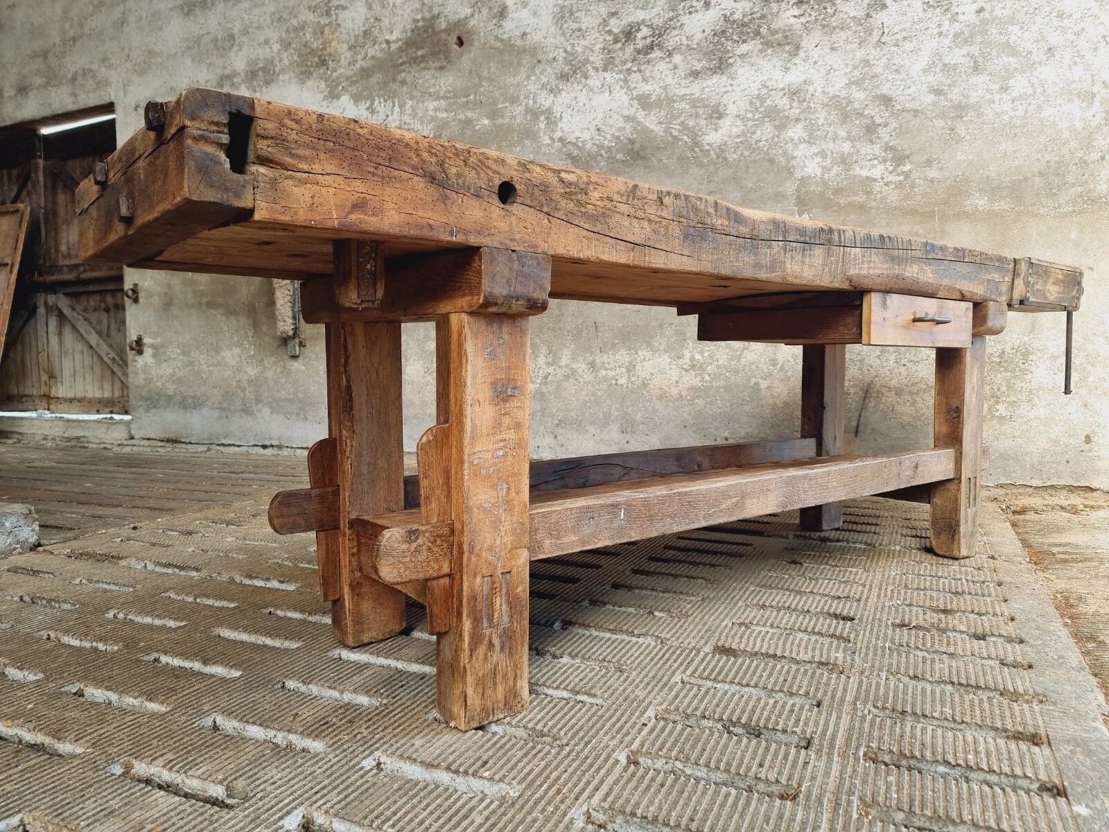 Antique workbench oak, beech side table