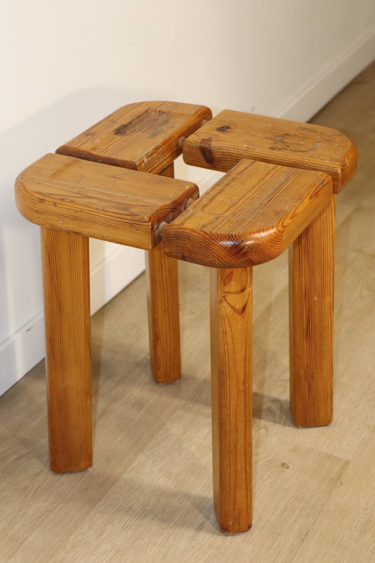 Vintage pine stool by Olof Ottelin - 1960