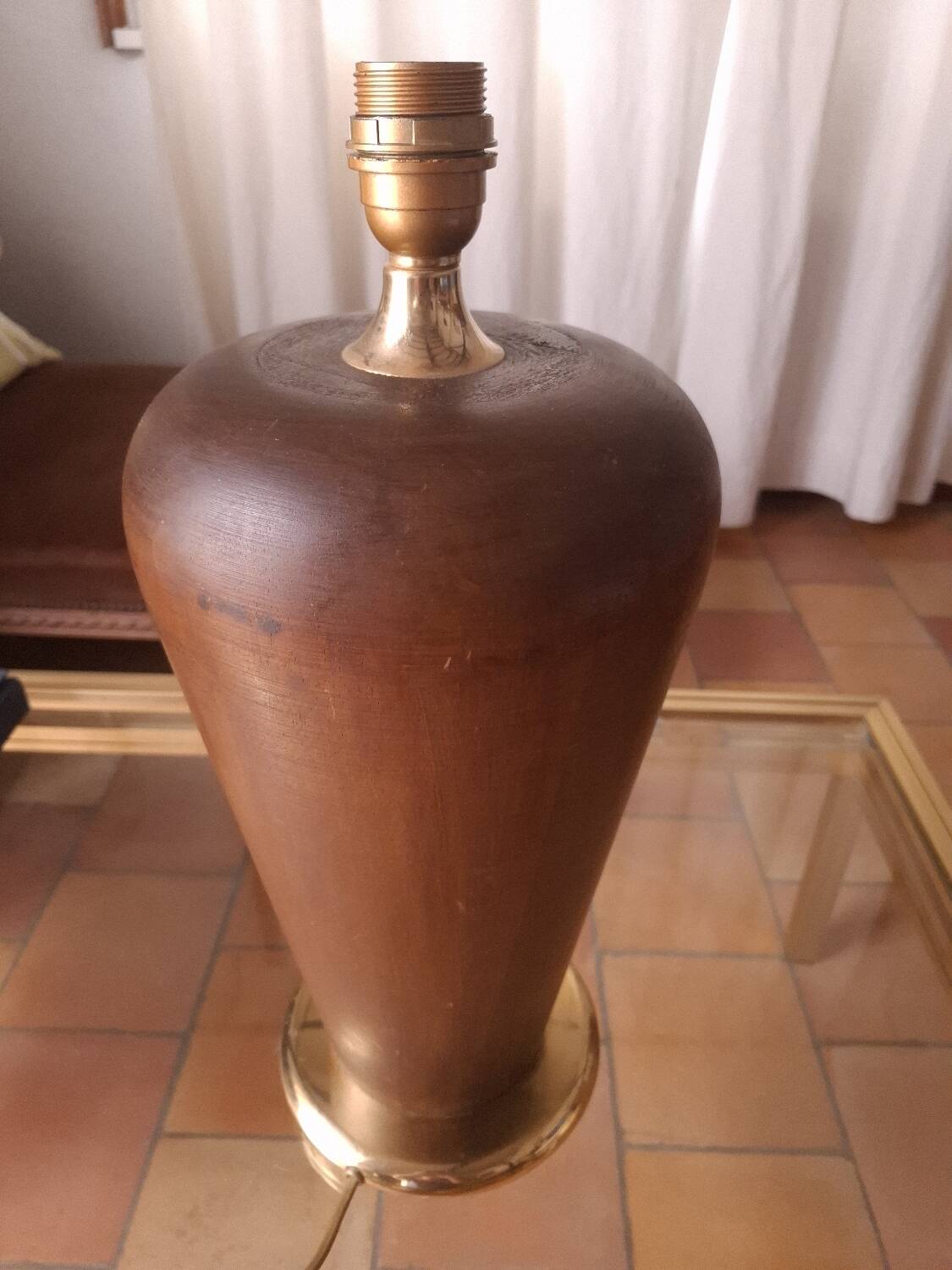80s wood and brass lamp base