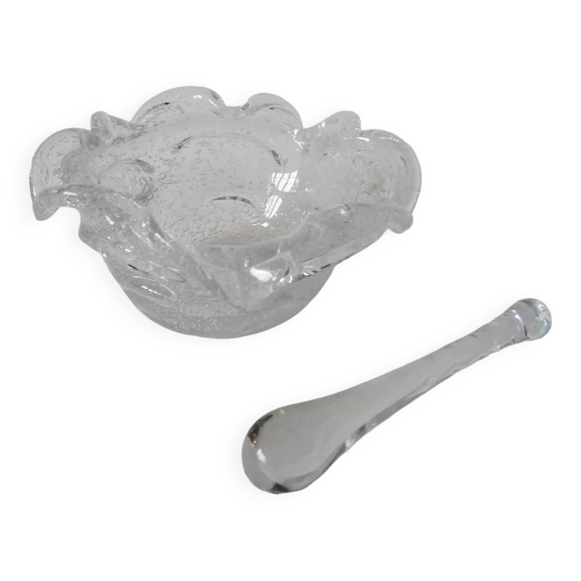 large Biot style bubbled glass mortar with pestle Design 1970