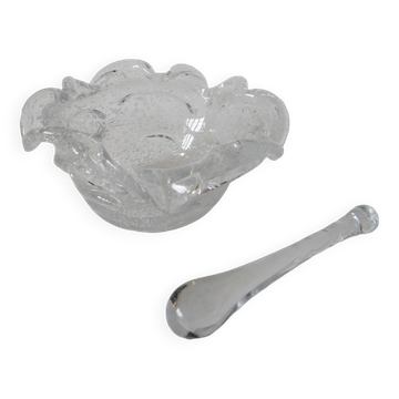 large Biot style bubbled glass mortar with pestle Design 1970