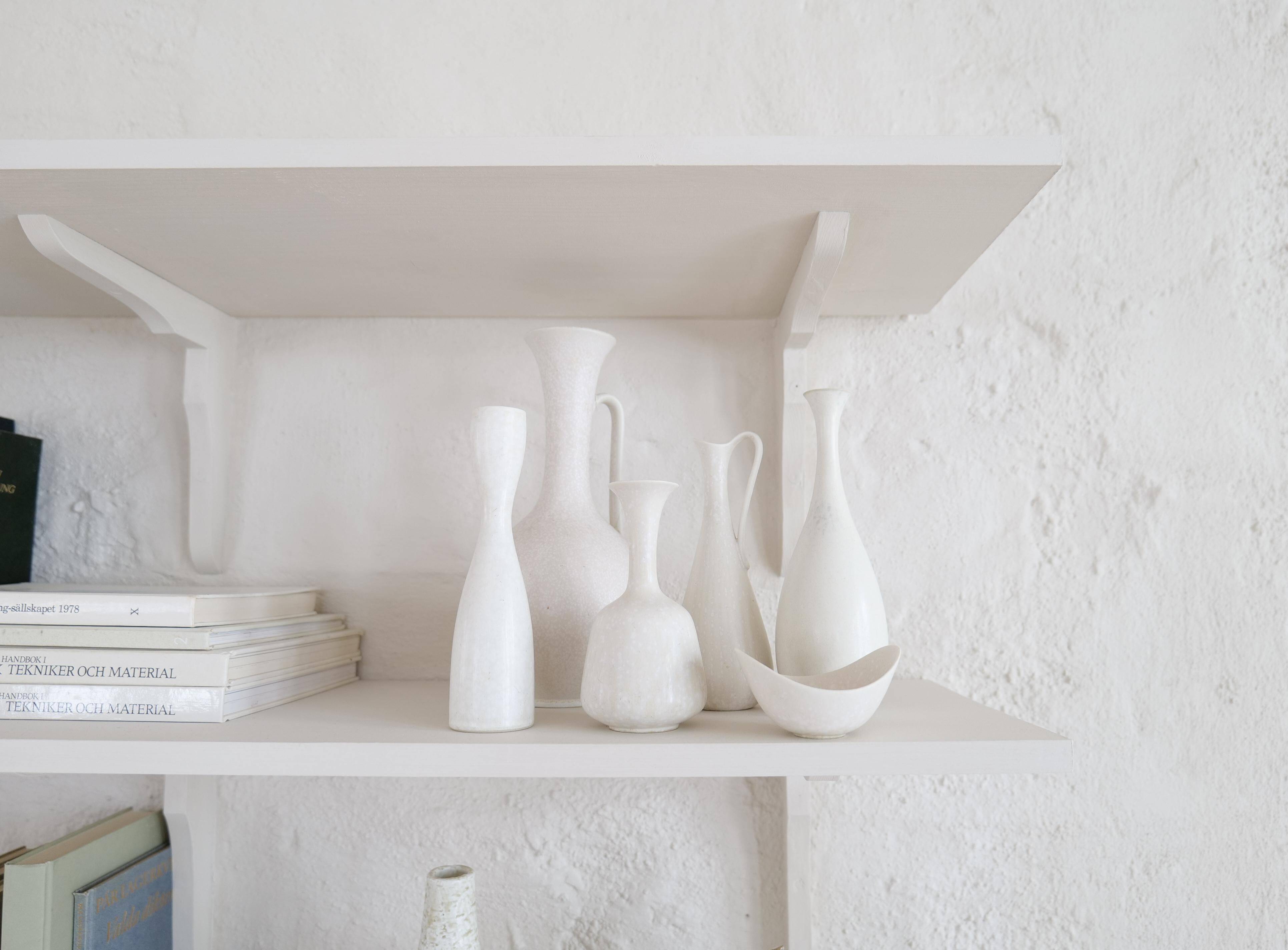 Group of 6 white and grey Midcentury Modern vessels Rörstrand Sweden 1950