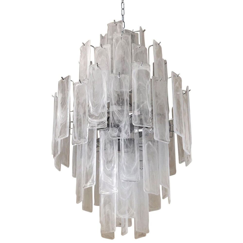 Huge strips “listelli alabastro” murano glass chandelier