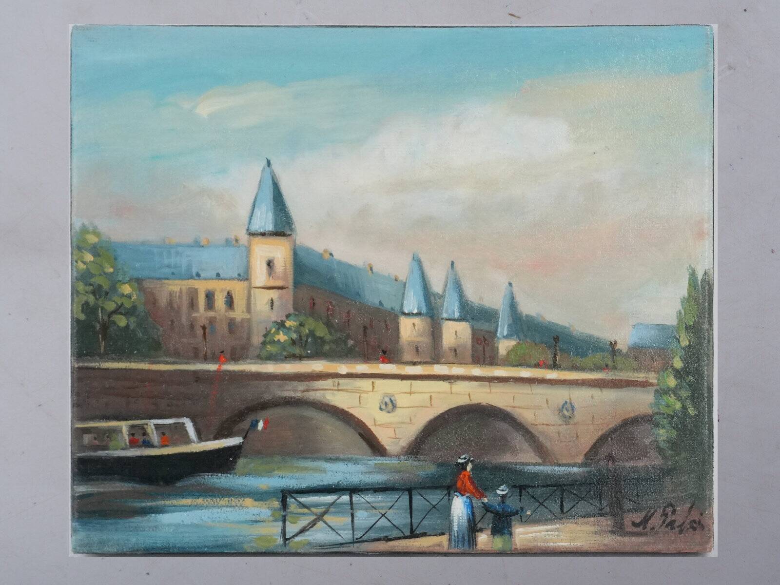 Michel PABOIS : Bateau de la Conciergerie, huile sur toile sur toile signée
