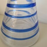 Conical glass vase/carafe blown with a blue spiral decoration.