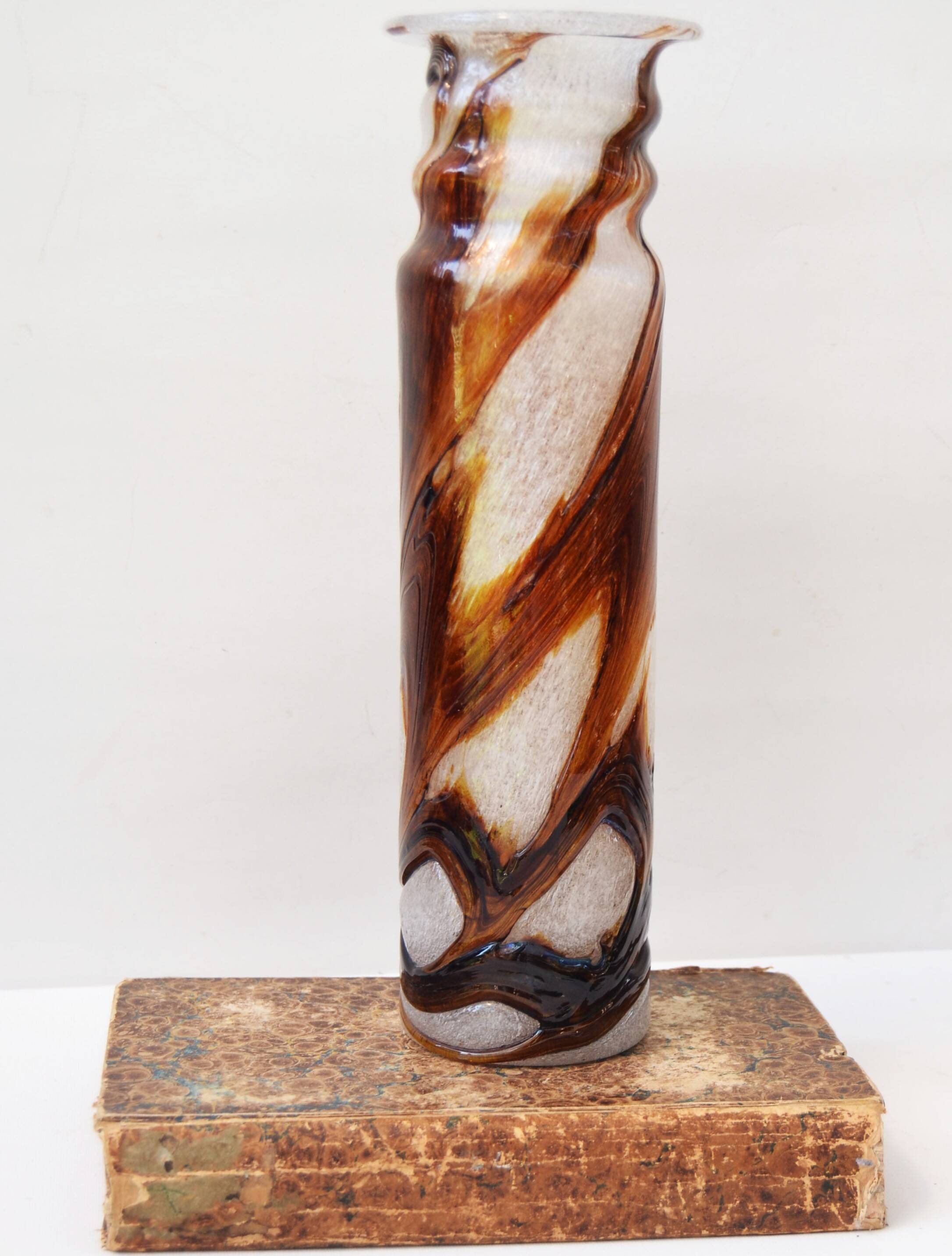 Spiegelau Crystal Glass Vase air Bubble Mesh Amber Glass    - NO hallmark   - 32cm tall