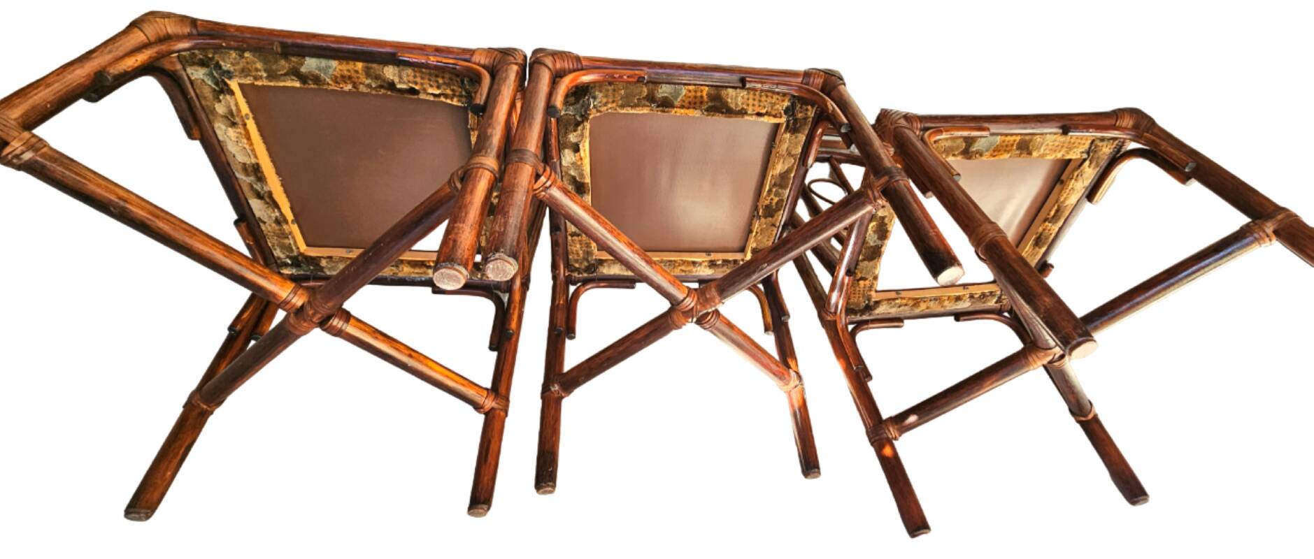 3 Rattan Chairs with Velvet Seat