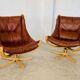 Svend Skippers vintage retro cognac leather swivel chair set 1970s
