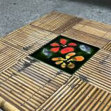 Table basse en rotin avec carreaux de céramique, années 60
