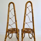 Pair of rattan chairs with high backrests, Italy 60s