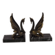 French Art Deco Bronzed Effect Spelter Swan Book Ends Black Marble Base