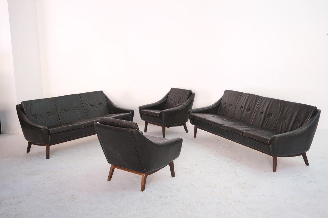 Mid-Century Teak and Leather 4-Seater Sofa by Svane Ekornes, 1960s