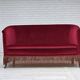 1960s, Danish 2-seater sofa, red furniture velour, ash wood legs.