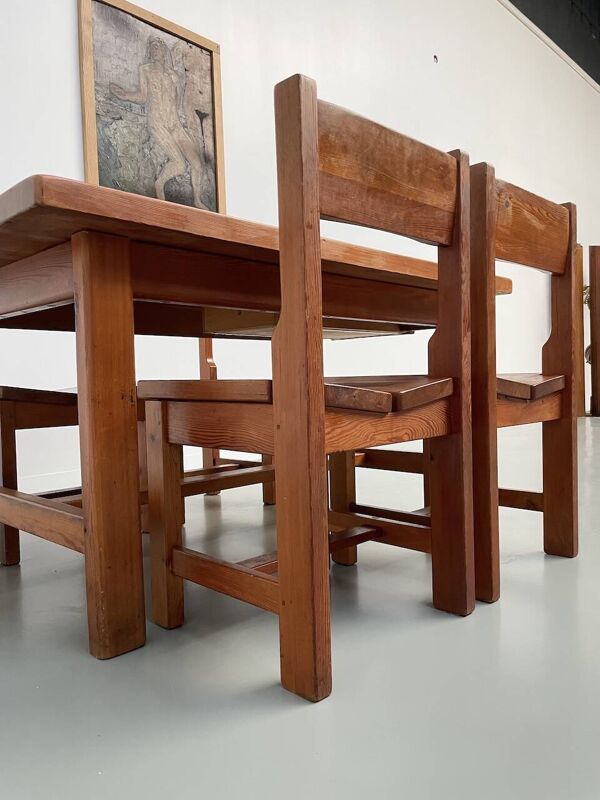 Ensemble table et 4 chaises mobilier montagne années 60