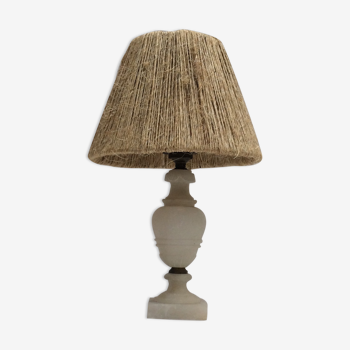 White marble table lamp with sisal string lampshade total dimension