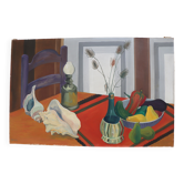 Still life with shells on striped tablecloth, Guy Leclercq, 20th century