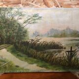 Old painting oil on canvas C. Guyon Campaign XIXth Vintage