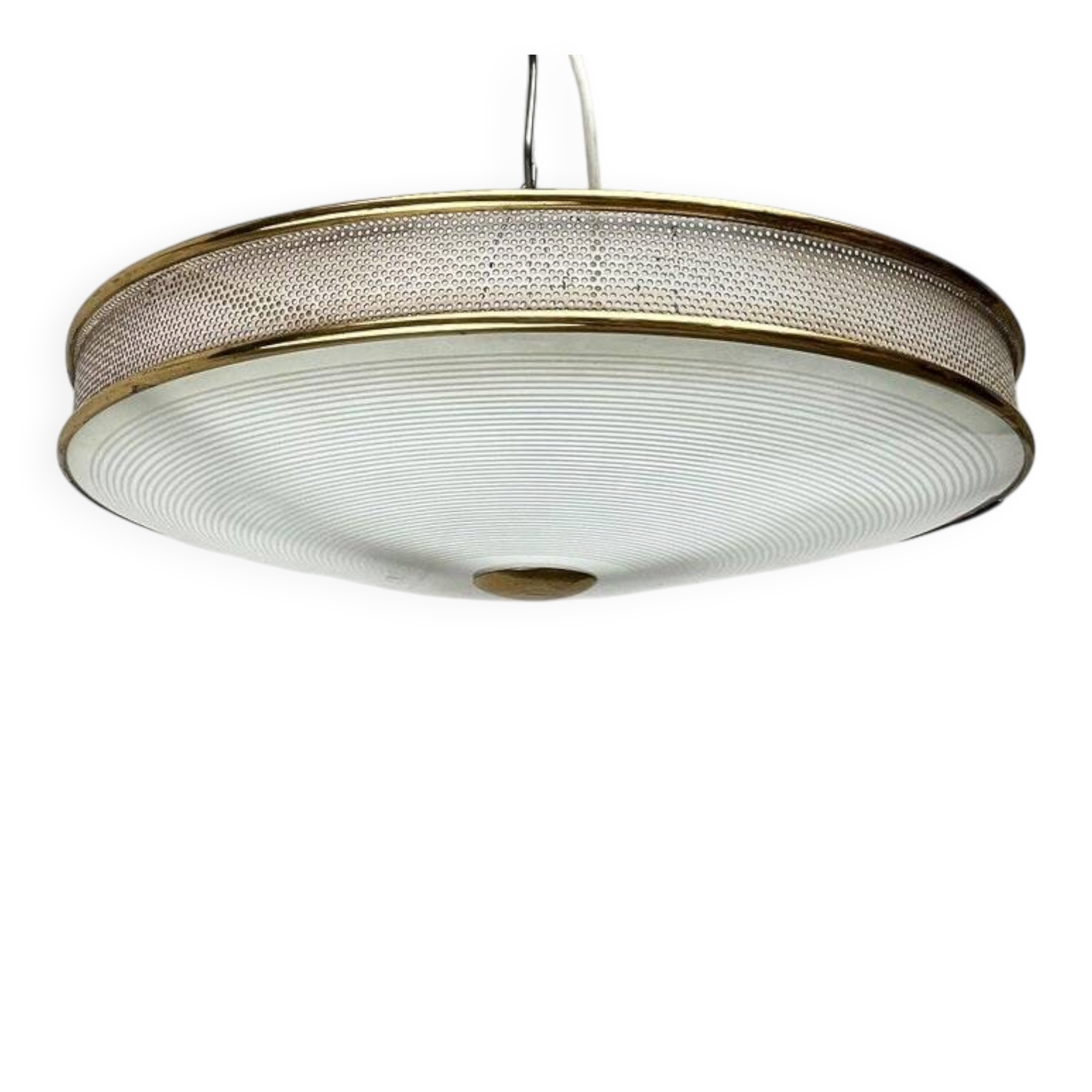 Metal ceiling pendant lamp, made of glass and metal, German mid-century modern style, 1960s.
