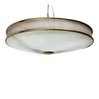Metal ceiling pendant lamp, made of glass and metal, German mid-century modern style, 1960s.