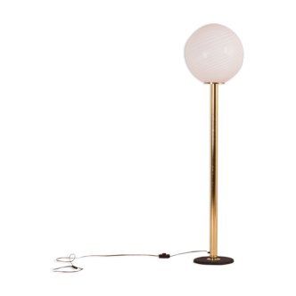 Venini brass floor lamp with large Murano glass shade, Italy, 70s