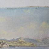 Old painting - Oil on canvas Lake Geneva Chateau de Glérolles (Switzerland)