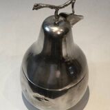 Silver-plated metal and plastic pear-shaped ice bucket.